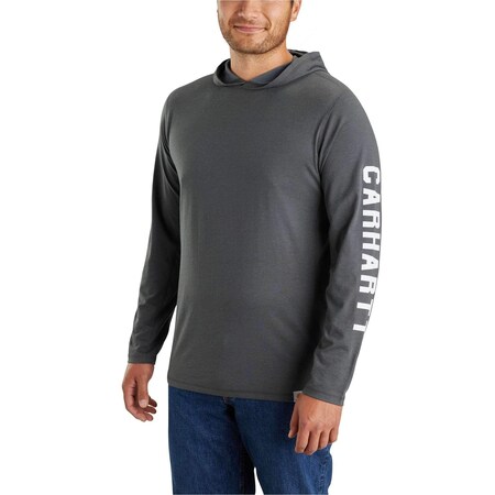 Carhartt Force Relaxed Fit Midweight Long-Sleeve Logo Graphic Hooded T-Shirt, Carbon Heather, Small, REG 105481-CRHSREG